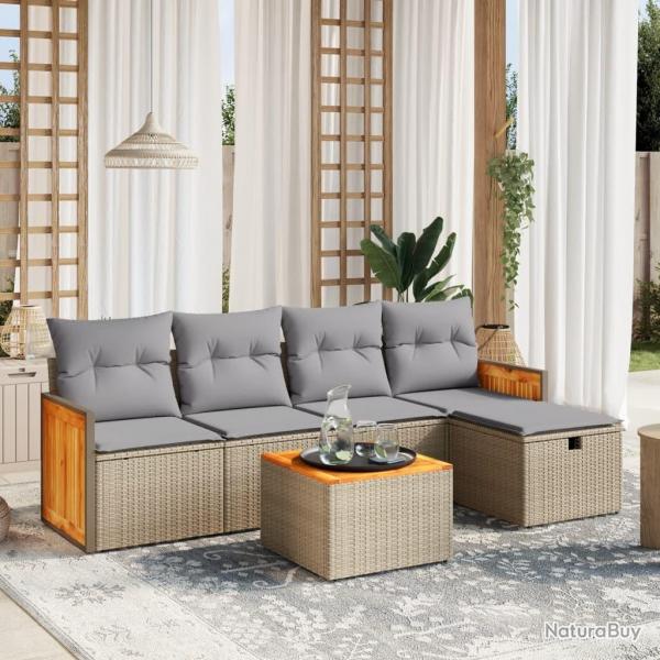 Salon de jardin avec coussins 6pcs mlange beige rsine tresse alsavelo
