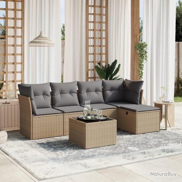 Salon de jardin avec coussins 6pcs mlange beige rsine tresse alsavelo