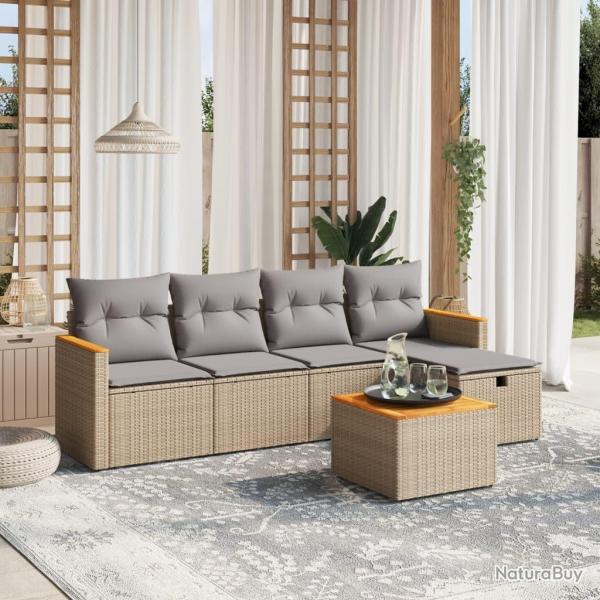 Salon de jardin avec coussins 6pcs mlange beige rsine tresse alsavelo