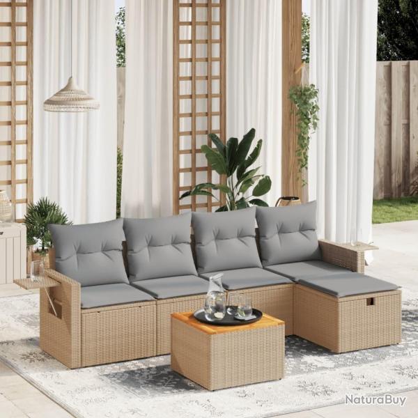 Salon de jardin avec coussins 6pcs mlange beige rsine tresse alsavelo