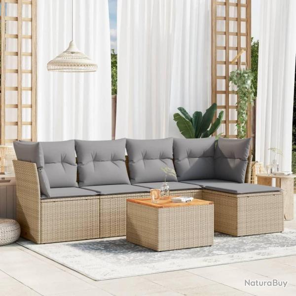 Salon de jardin avec coussins 6pcs mlange beige rsine tresse alsavelo