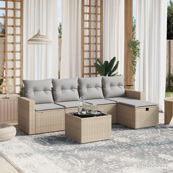 Salon de jardin avec coussins 6pcs mlange beige rsine tresse alsavelo