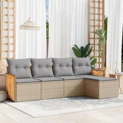 Salon de jardin avec coussins 5 pcs beige résine tressée alsavelo