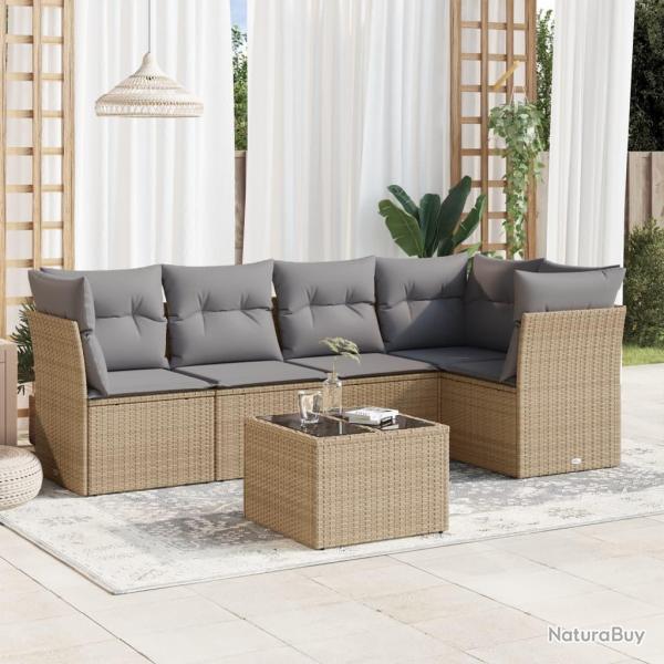 Salon de jardin avec coussins 6 pcs beige rsine tresse alsavelo