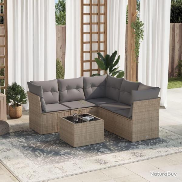 Salon de jardin avec coussins 6 pcs beige rsine tresse alsavelo