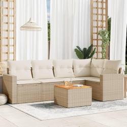 Salon de jardin avec coussins 6 pcs beige résine tressée alsavelo