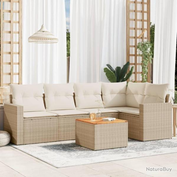 Salon de jardin avec coussins 6 pcs beige rsine tresse alsavelo