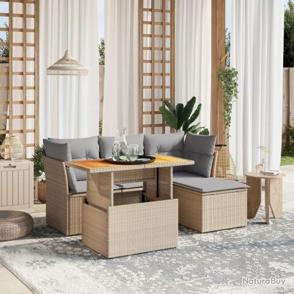 Salon de jardin avec coussins 6 pcs beige rsine tresse alsavelo