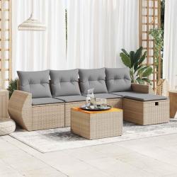 Salon de jardin avec coussins 6 pcs beige résine tressée alsavelo