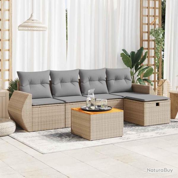 Salon de jardin avec coussins 6 pcs beige rsine tresse alsavelo