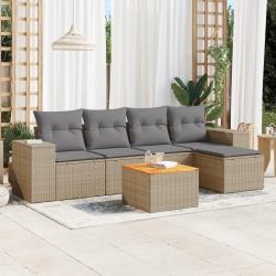 Salon de jardin avec coussins 6 pcs beige résine tressée alsavelo