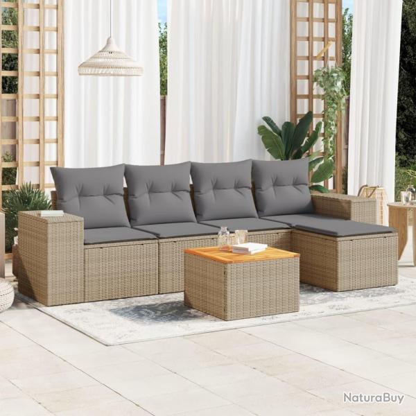 Salon de jardin avec coussins 6 pcs beige rsine tresse alsavelo