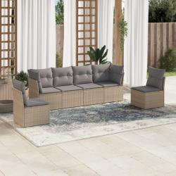 Salon de jardin avec coussins 6 pcs beige résine tressée alsavelo