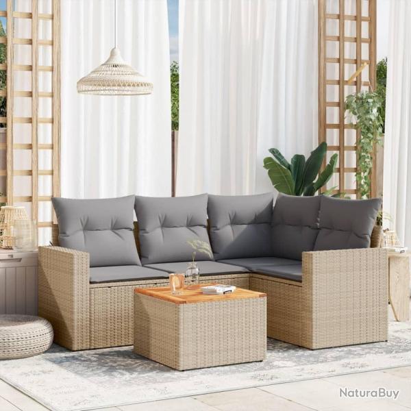 Salon de jardin avec coussins 5pcs mlange beige rsine tresse alsavelo