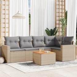 Salon de jardin avec coussins 6 pcs beige résine tressée alsavelo