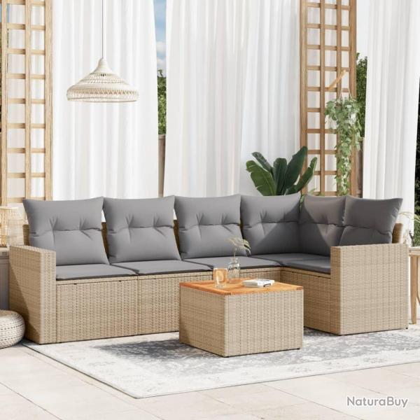 Salon de jardin avec coussins 6 pcs beige rsine tresse alsavelo