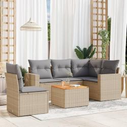 Salon de jardin avec coussins 6 pcs beige résine tressée alsavelo