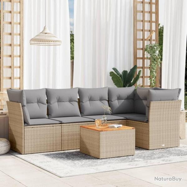 Salon de jardin avec coussins 6 pcs beige rsine tresse alsavelo