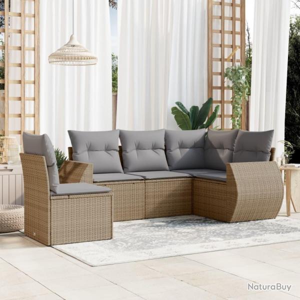 Salon de jardin avec coussins 6 pcs beige rsine tresse alsavelo