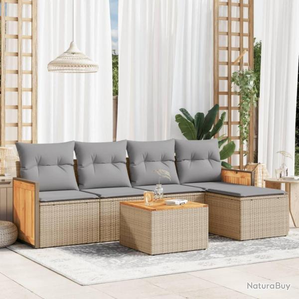 Salon de jardin avec coussins 6 pcs beige rsine tresse alsavelo