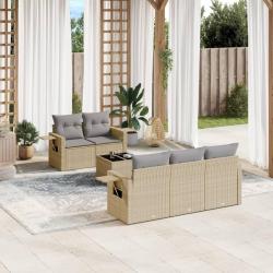 Salon de jardin avec coussins 6 pcs beige résine tressée alsavelo