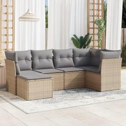 Salon de jardin avec coussins 6 pcs beige résine tressée alsavelo