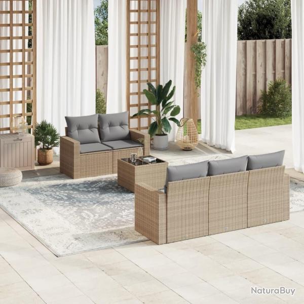Salon de jardin avec coussins 6 pcs beige rsine tresse alsavelo