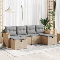 Salon de jardin avec coussins 6 pcs beige résine tressée alsavelo