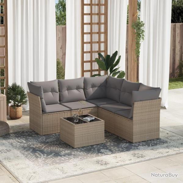 Salon de jardin avec coussins 6 pcs beige rsine tresse alsavelo