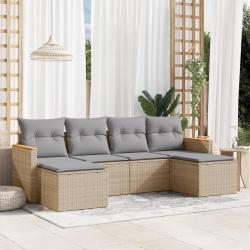 Salon de jardin avec coussins 6 pcs beige résine tressée alsavelo