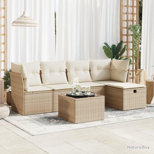 Salon de jardin avec coussins 6 pcs beige rsine tresse alsavelo