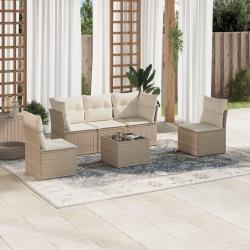 Salon de jardin avec coussins 6 pcs beige résine tressée alsavelo