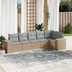 Salon de jardin avec coussins 6 pcs beige résine tressée alsavelo