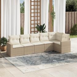 Salon de jardin avec coussins 6 pcs beige résine tressée alsavelo