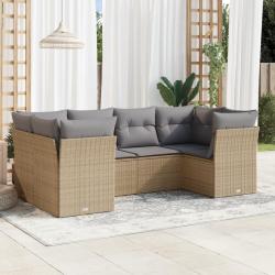 Salon de jardin avec coussins 6 pcs beige résine tressée alsavelo