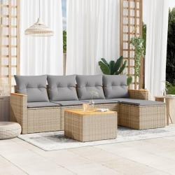 Salon de jardin avec coussins 6 pcs beige résine tressée alsavelo