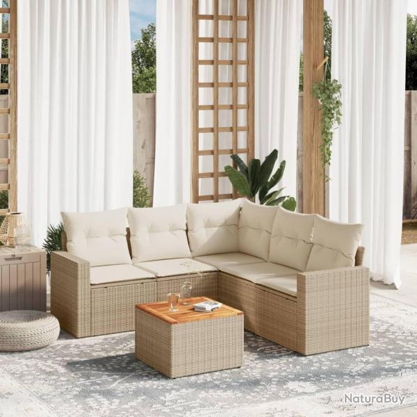 Salon de jardin avec coussins 6 pcs beige rsine tresse alsavelo
