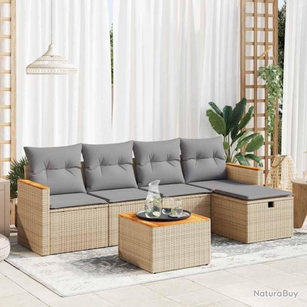 Salon de jardin avec coussins 6 pcs beige rsine tresse alsavelo