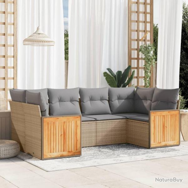 Salon de jardin avec coussins 6 pcs beige rsine tresse alsavelo