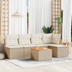 Salon de jardin avec coussins 6 pcs beige résine tressée alsavelo