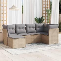 Salon de jardin avec coussins 6 pcs beige résine tressée alsavelo