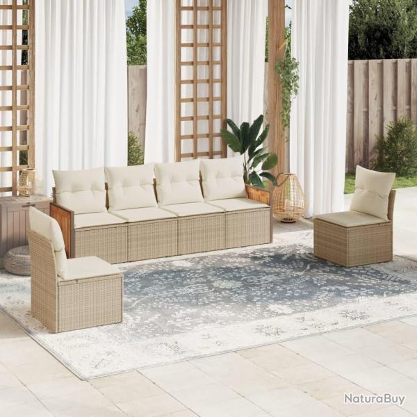 Salon de jardin avec coussins 6 pcs beige rsine tresse alsavelo