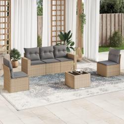 Salon de jardin avec coussins 6 pcs beige résine tressée alsavelo
