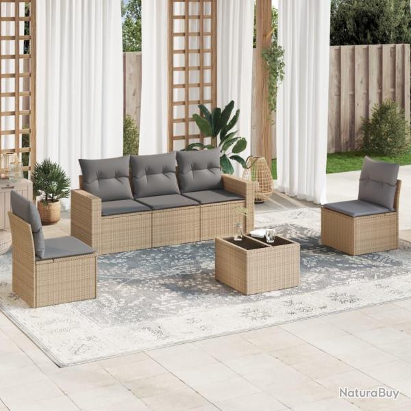 Salon de jardin avec coussins 6 pcs beige rsine tresse alsavelo