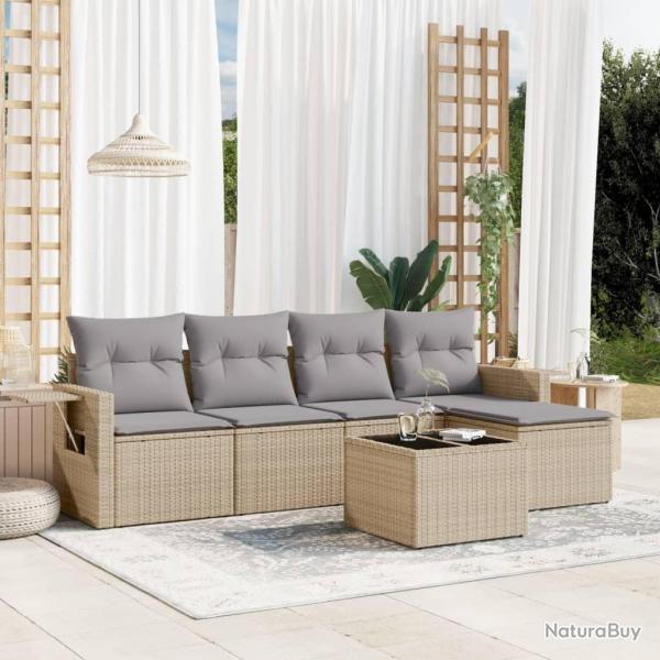 Salon de jardin avec coussins 6 pcs beige rsine tresse alsavelo