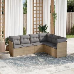 Salon de jardin avec coussins 6 pcs beige résine tressée alsavelo