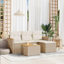 Salon de jardin avec coussins 5 pcs beige résine tressée alsavelo