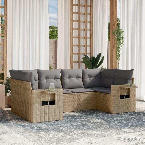 Salon de jardin avec coussins 6 pcs beige rsine tresse alsavelo