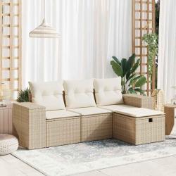 Salon de jardin avec coussins 4 pcs beige résine tressée alsavelo