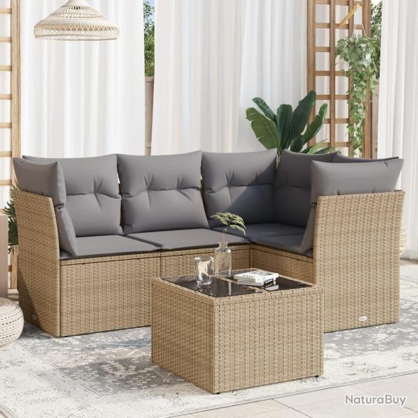 Salon de jardin avec coussins 5 pcs beige rsine tresse alsavelo